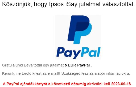 Isos iSay PayPal ajándékkártya